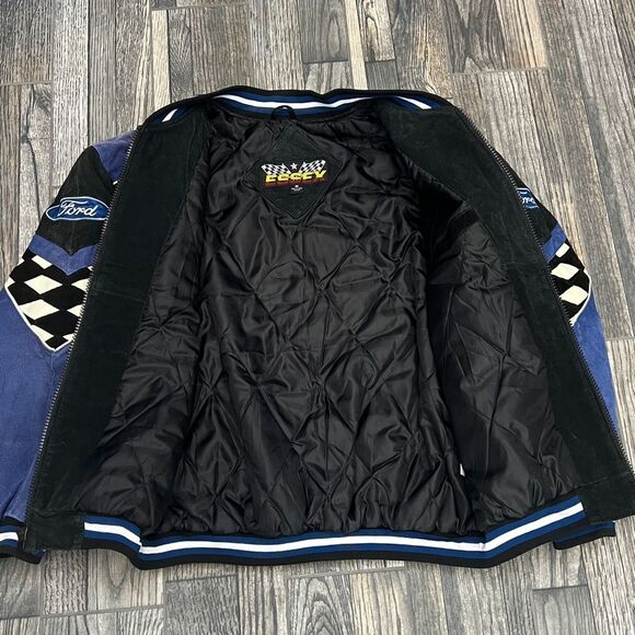 🔥🔥Vintage 90’s NASCAR Ford Racing Suede Leather Embroidered Zip Up Lined Jacke - Picture 12 of 15